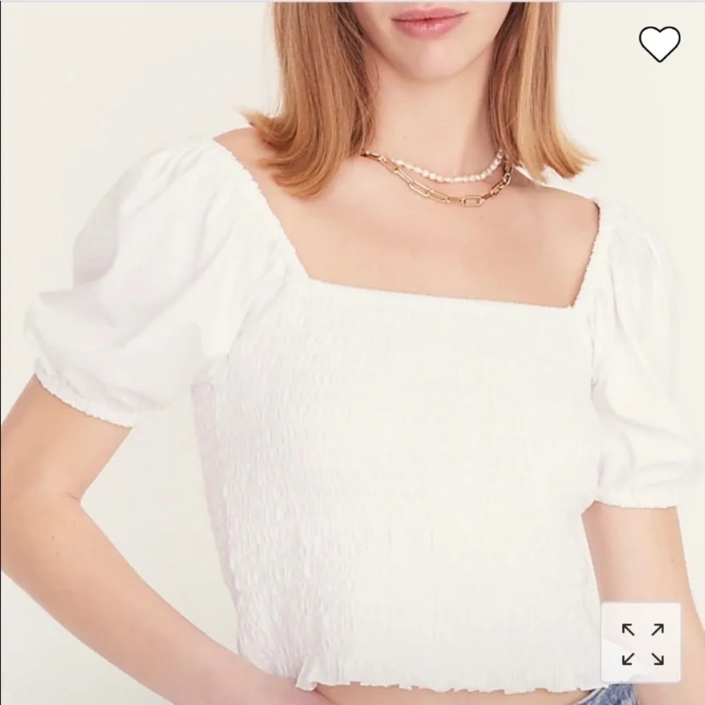 NWT J. Crew Top Smocked Broken In Jersey Crop in White AY449
